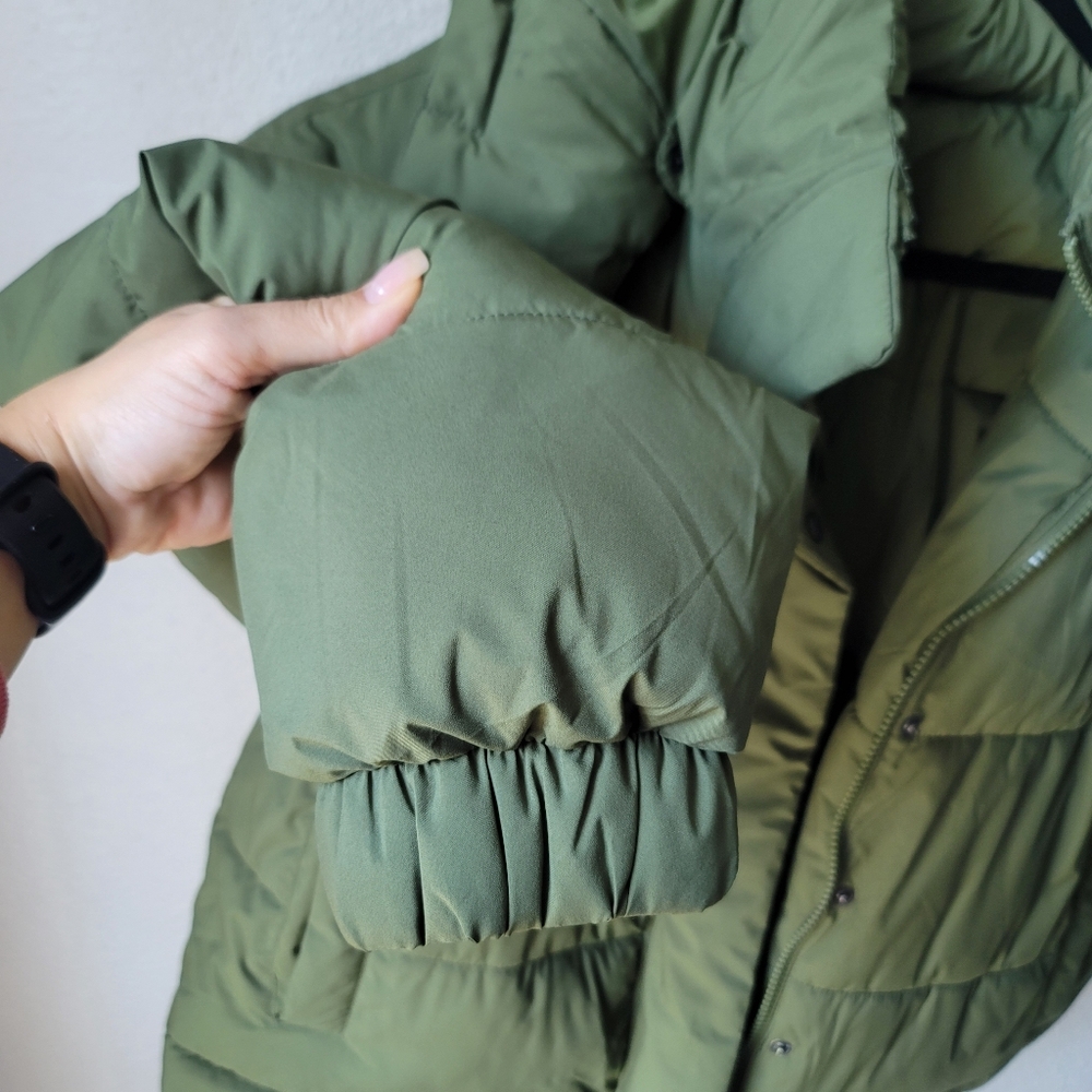 American Eagle The Big Puffy Reversible Hooded Coat Size Medium In Olive - Picture 8 of 14